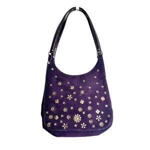 Moschino Purple Suede Floral Studded Shoulder Bag